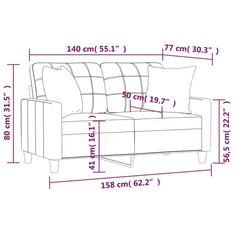 Canapé 2 places Noir 75 % polychlorure de vinyle, 20 % polyester, 5 % coton