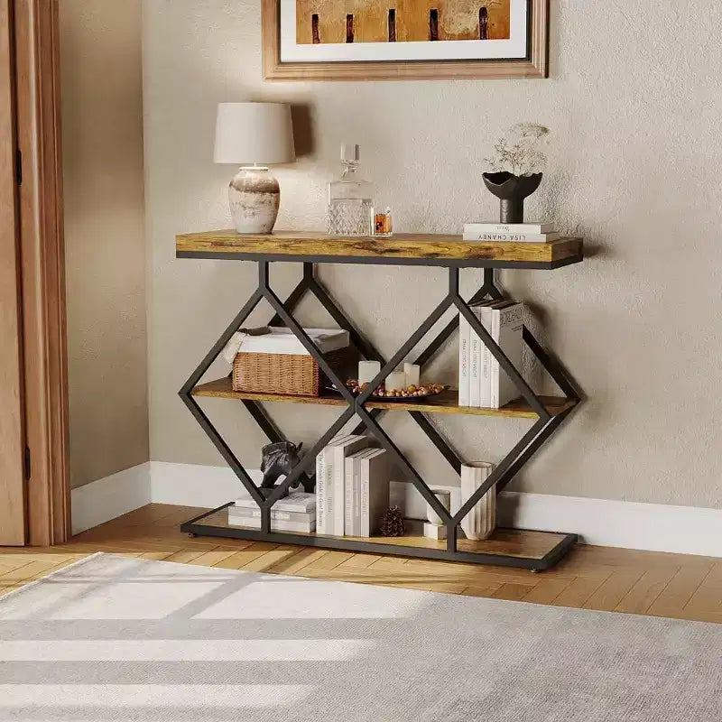 Console de table d'entrée de 40 poucesTable console industrielle à 3 niveaux avec étagères ouvertesTable de canapé derrière le canapé pour couloir, salon, foyer