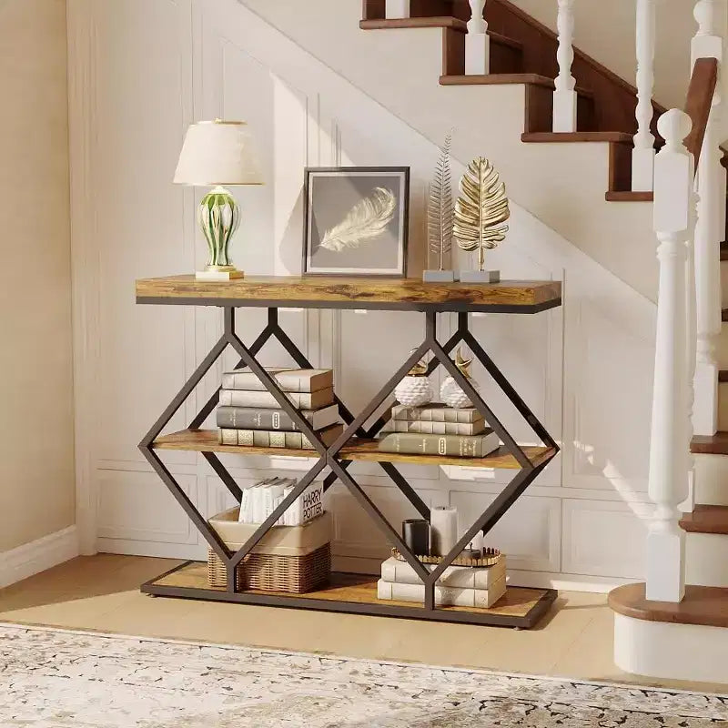 Console de table d'entrée de 40 poucesTable console industrielle à 3 niveaux avec étagères ouvertesTable de canapé derrière le canapé pour couloir, salon, foyer