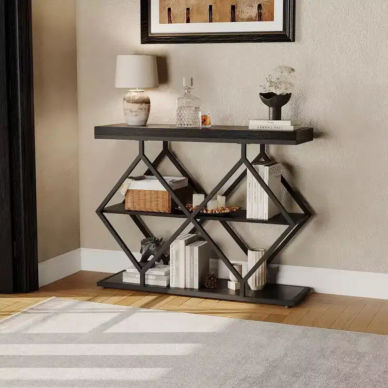 Console de table d'entrée de 40 poucesTable console industrielle à 3 niveaux avec étagères ouvertesTable de canapé derrière le canapé pour couloir, salon, foyer