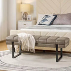 Anahli Modern Channel Tufted Design Vegan Leather BenchArtful Living Design