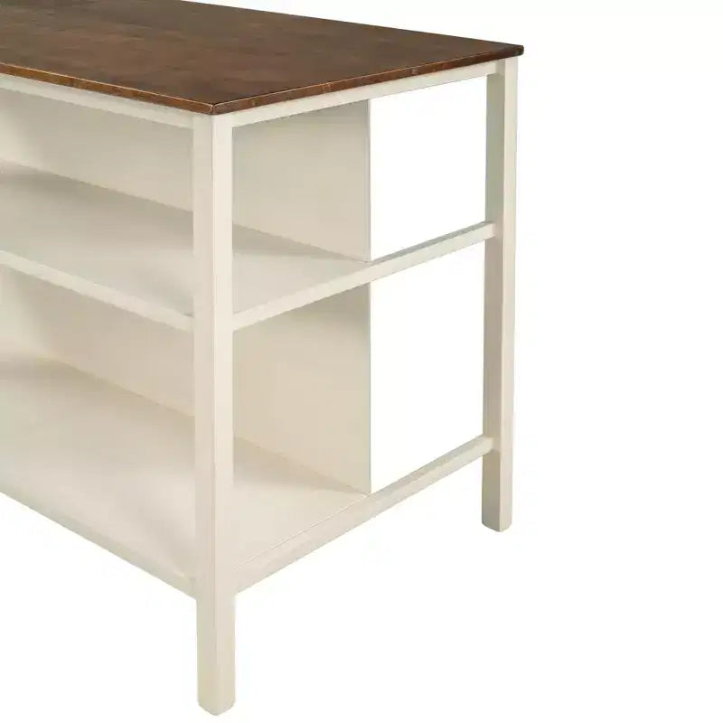 Îlot de cuisine rustique avec plateau de boucher en caoutchouc, chariot de cuisine avec 2 étagères ouvertes, table d'îlot de cuisine pour petits espaces, noyer