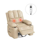 Oversized Swivel Recliner Chair with Heat and Massage, Power Rocking Chair, Faux Leather, Cup Holder