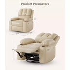 Fauteuil inclinable pivotant surdimensionné avec fonctions de chaleur et de massage, fauteuil à bascule électrique, similicuir, porte-gobelet