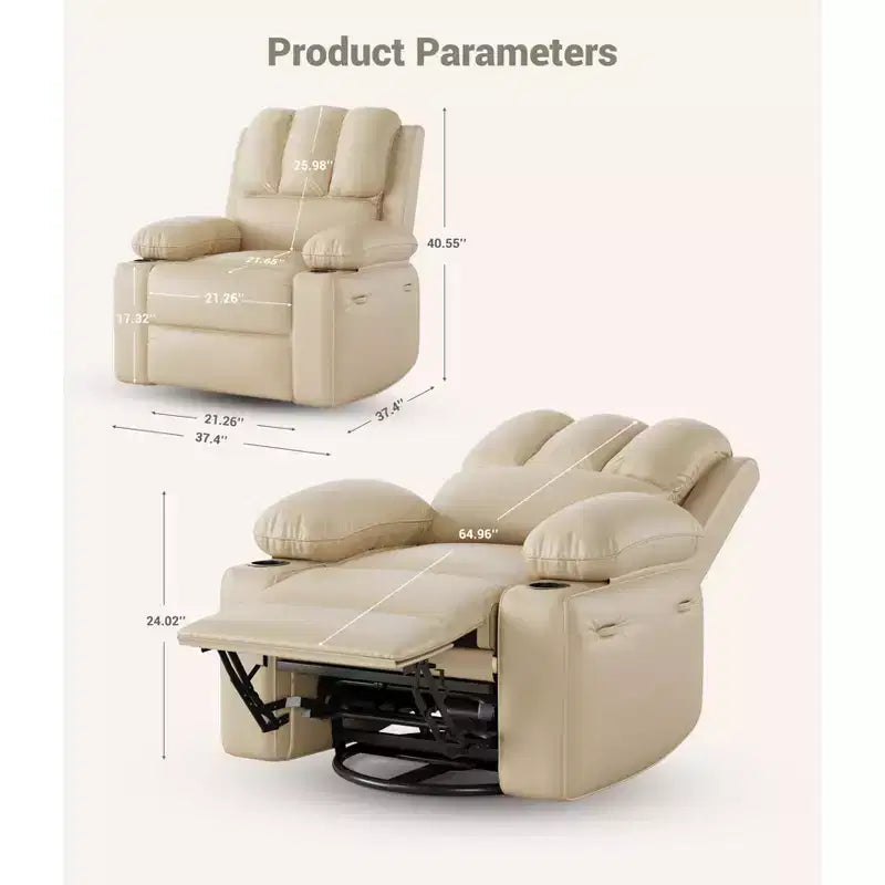 Fauteuil inclinable pivotant surdimensionné avec fonctions de chaleur et de massage, fauteuil à bascule électrique, similicuir, porte-gobelet