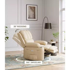 Fauteuil inclinable pivotant surdimensionné avec fonctions de chaleur et de massage, fauteuil à bascule électrique, similicuir, porte-gobelet