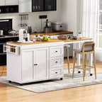 Îlot de cuisine avec table extensible, îlot de cuisine avec rangement et prise de courant, desserte de cuisine roulante avec porte-épices pour salle à manger