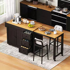 Îlot de cuisine avec table extensible, îlot de cuisine avec rangement et prise de courant, desserte de cuisine roulante avec porte-épices pour salle à manger