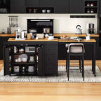 Îlot de cuisine avec table extensible, îlot de cuisine avec rangement et prise de courant, desserte de cuisine roulante avec porte-épices pour salle à manger