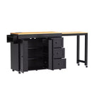 Îlot de cuisine avec table extensible, îlot de cuisine avec rangement et prise de courant, desserte de cuisine roulante avec porte-épices pour salle à manger