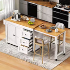 Îlot de cuisine avec table extensible, îlot de cuisine avec rangement et prise de courant, desserte de cuisine roulante avec porte-épices pour salle à manger