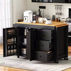 Îlot de cuisine avec table extensible, îlot de cuisine avec rangement et prise de courant, desserte de cuisine roulante avec porte-épices pour salle à manger