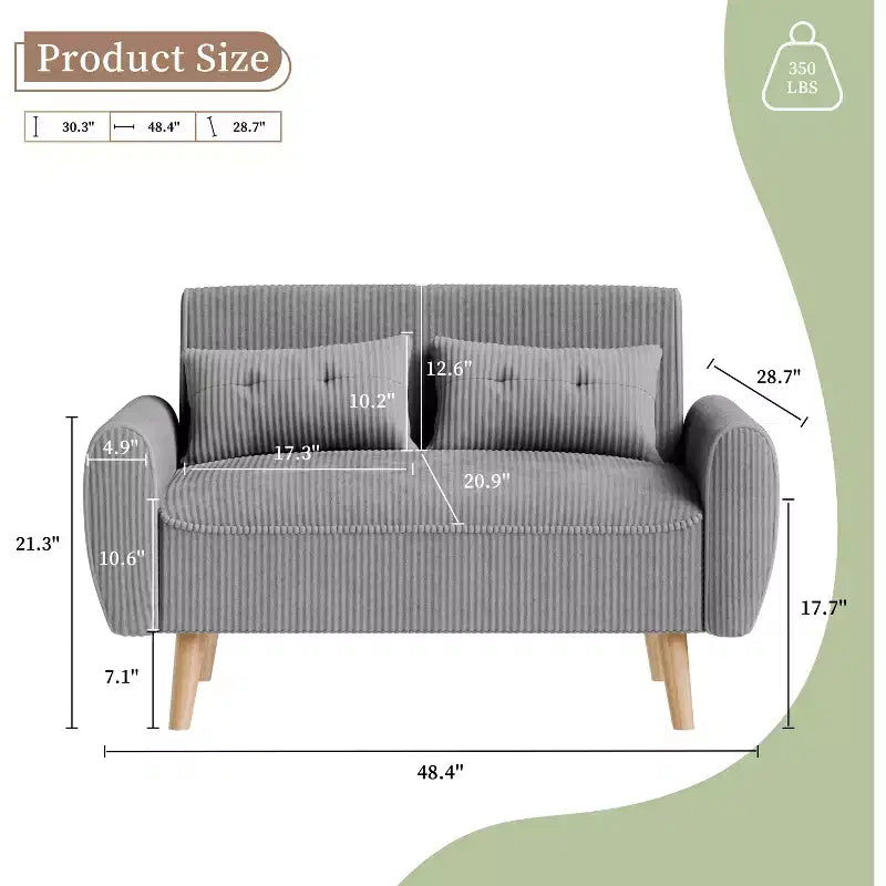 Petit canapé causeuse moderne, canapé 2 places rembourré pour petits espaces, salon, studio, appartement avec 2 oreillers