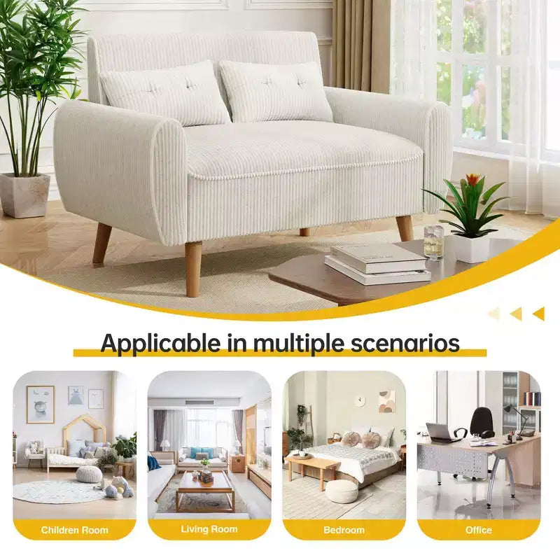Petit canapé causeuse moderne, canapé 2 places rembourré pour petits espaces, salon, studio, appartement avec 2 oreillers