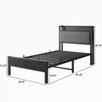 Cadre de lit simple avec tête de lit de rangement solide, lit plateforme avec tête de lit de rangement avec station de recharge pour chambre à coucher, noir