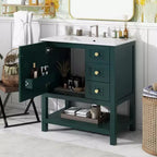Meuble-lavabo de salle de bain avec évier, 1 porte, 2 tiroirs, étagère de rangement ouverte inférieure (robinets et tuyaux de vidange non inclus)