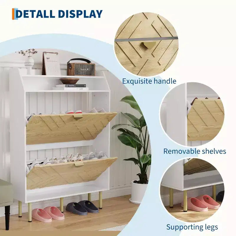 Meuble à chaussures avec organisateur fin à 2 tiroirs, étagère à chaussures autoportante, étagère d'entrée cachée réglable, design moderne pour couloir, chambre, placard