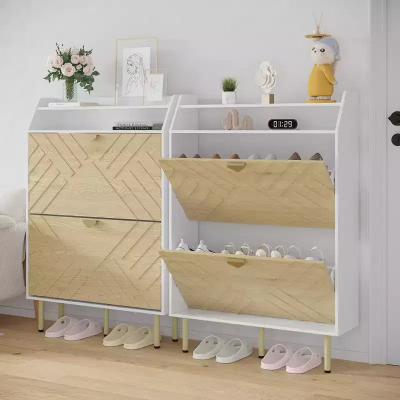 Meuble à chaussures avec organisateur fin à 2 tiroirs, étagère à chaussures autoportante, étagère d'entrée cachée réglable, design moderne pour couloir, chambre, placard