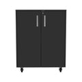 HomeRoots 35 Black Wood Rolling Storage Cabinet With Two Doors