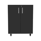 HomeRoots 35 Black Wood Rolling Storage Cabinet With Two Doors
