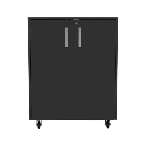 HomeRoots 35 Black Wood Rolling Storage Cabinet With Two Doors