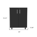 Meuble de rangement roulant en bois noir à deux portes de 35 po