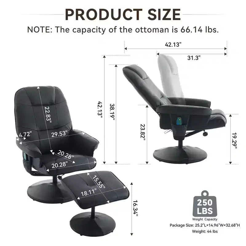 Fauteuil de massage inclinable en similicuir avec pouf