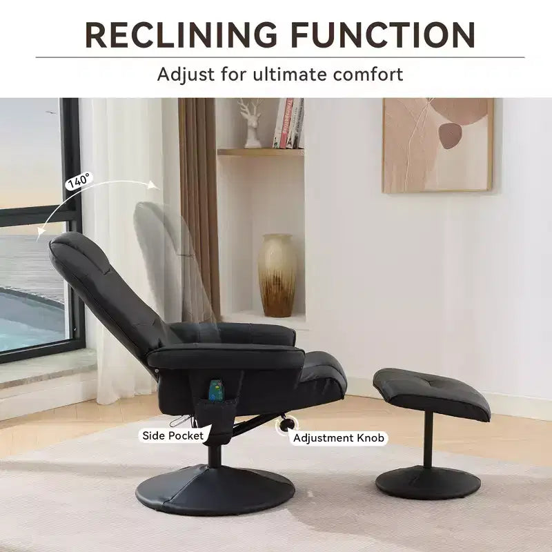 Fauteuil de massage inclinable en similicuir avec pouf