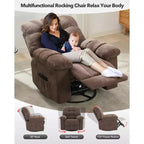 Fauteuil inclinable à bascule, fauteuil à bascule pivotant à 360° pour salon, fauteuil de nurserie rembourré en tissu avec poches latérales pour petits espaces