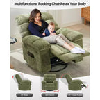 Fauteuil inclinable à bascule, fauteuil à bascule pivotant à 360° pour salon, fauteuil de nurserie rembourré en tissu avec poches latérales pour petits espaces