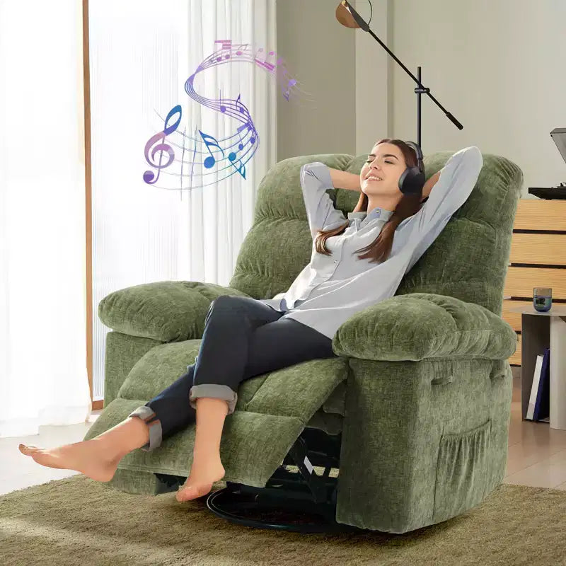 Fauteuil inclinable à bascule, fauteuil à bascule pivotant à 360° pour salon, fauteuil de nurserie rembourré en tissu avec poches latérales pour petits espaces