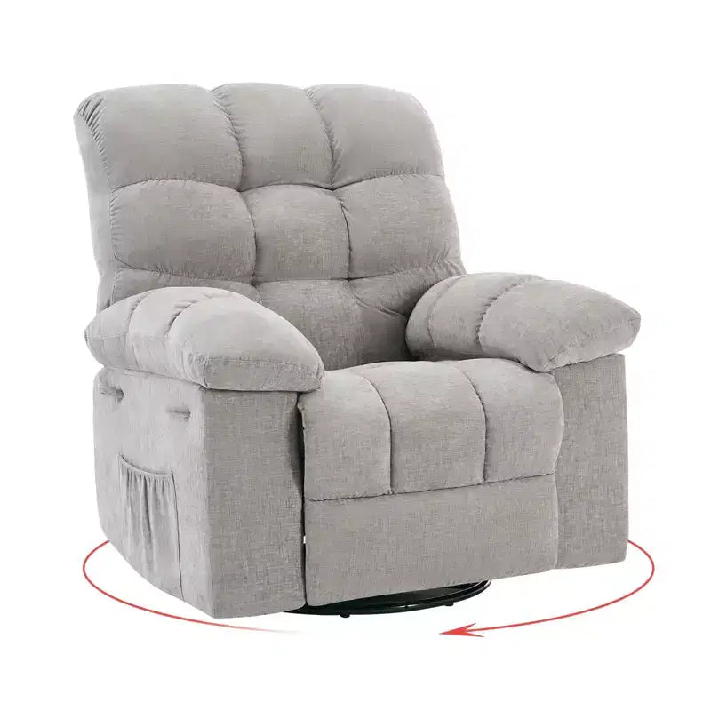 Fauteuil inclinable à bascule, fauteuil à bascule pivotant à 360° pour salon, fauteuil de nurserie rembourré en tissu avec poches latérales pour petits espaces