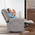 Fauteuil inclinable à bascule, fauteuil à bascule pivotant à 360° pour salon, fauteuil de nurserie rembourré en tissu avec poches latérales pour petits espaces