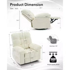 Fauteuil inclinable à bascule, fauteuil à bascule pivotant à 360° pour salon, fauteuil de nurserie rembourré en tissu avec poches latérales pour petits espaces