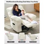 Fauteuil inclinable à bascule, fauteuil à bascule pivotant à 360° pour salon, fauteuil de nurserie rembourré en tissu avec poches latérales pour petits espaces