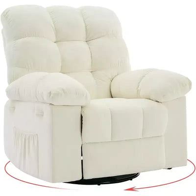 Rocking Recliner Chair, 360 Swivel Rocker Chair for Living Room, Upholstered Fabric Glider Nursery Chair with Side Pockets for Small Spaces
