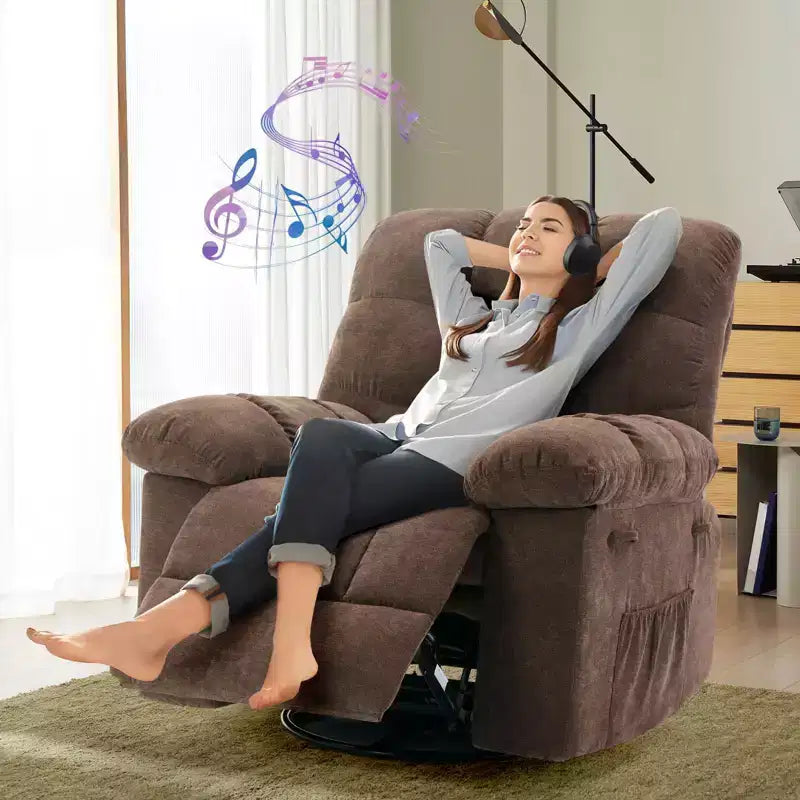 Fauteuil inclinable à bascule, fauteuil à bascule pivotant à 360° pour salon, fauteuil de nurserie rembourré en tissu avec poches latérales pour petits espaces