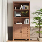 71 Tall Farmhouse Bookcase with Doors,5-Tier Narrow Wooden Display & Storage Cabinet, Adjustable Shelf for Apartments, Living Room