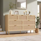 Commode haute à tiroirs en osier pour la chambre, armoire à tiroirs grande capacité, coiffeuse avec un plateau large, adaptée pour le salon, le couloir