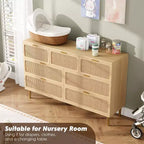 Commode haute à tiroirs en osier pour la chambre, armoire à tiroirs grande capacité, coiffeuse avec un plateau large, adaptée pour le salon, le couloir