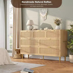 Commode haute à tiroirs en osier pour la chambre, armoire à tiroirs grande capacité, coiffeuse avec un plateau large, adaptée pour le salon, le couloir