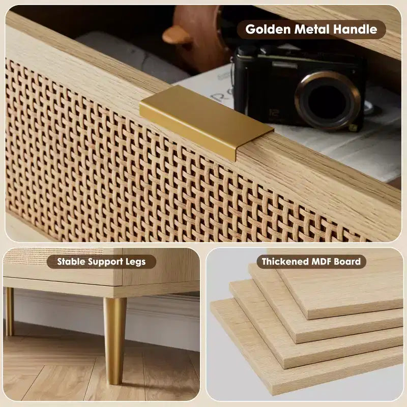 Commode haute à tiroirs en osier pour la chambre, armoire à tiroirs grande capacité, coiffeuse avec un plateau large, adaptée pour le salon, le couloir