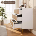 Commode haute à tiroirs en osier pour la chambre, armoire à tiroirs grande capacité, coiffeuse avec un plateau large, adaptée pour le salon, le couloir