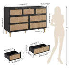 Commode haute à tiroirs en osier pour la chambre, armoire à tiroirs grande capacité, coiffeuse avec un plateau large, adaptée pour le salon, le couloir