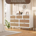 Commode haute à tiroirs en osier pour la chambre, armoire à tiroirs grande capacité, coiffeuse avec un plateau large, adaptée pour le salon, le couloir
