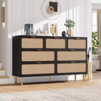 Commode haute à tiroirs en osier pour la chambre, armoire à tiroirs grande capacité, coiffeuse avec un plateau large, adaptée pour le salon, le couloir