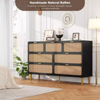 Commode haute à tiroirs en osier pour la chambre, armoire à tiroirs grande capacité, coiffeuse avec un plateau large, adaptée pour le salon, le couloir