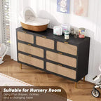 Commode haute à tiroirs en osier pour la chambre, armoire à tiroirs grande capacité, coiffeuse avec un plateau large, adaptée pour le salon, le couloir