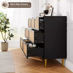 Commode haute à tiroirs en osier pour la chambre, armoire à tiroirs grande capacité, coiffeuse avec un plateau large, adaptée pour le salon, le couloir