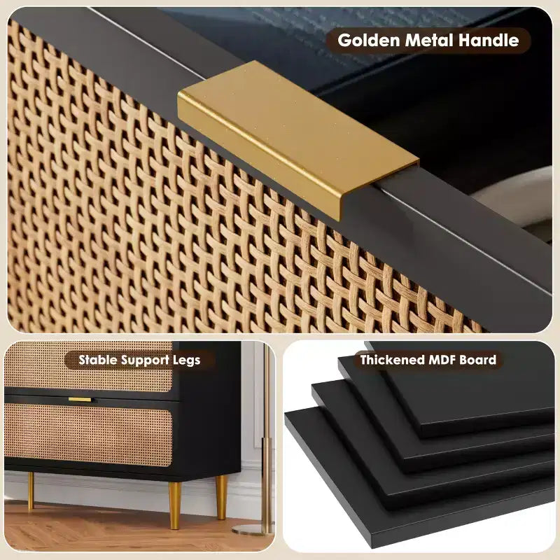 Commode haute à tiroirs en osier pour la chambre, armoire à tiroirs grande capacité, coiffeuse avec un plateau large, adaptée pour le salon, le couloir